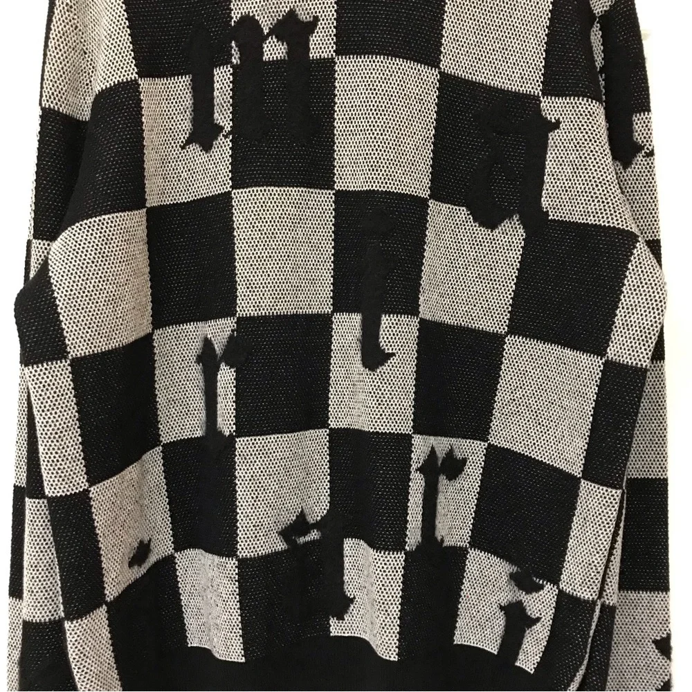 Amiri Logo Check Crew Mohair Cashmere Sweater Black White XXL Brand New With Tag - Picture 8 of 15